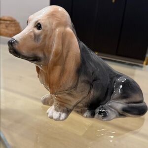 Ceramic Basset Hound Dog Figurine - Black and Tan